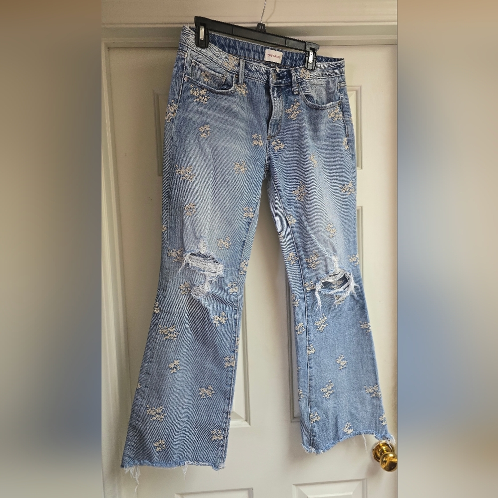 DRIFTWOOD Light Blue Floral Embroidered Flare Jeans